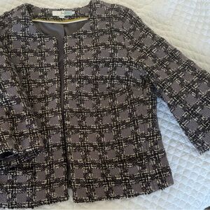 Boden Women's Cropped 3/4 sleeve Tweed Blazer - Black and Purple, size 8